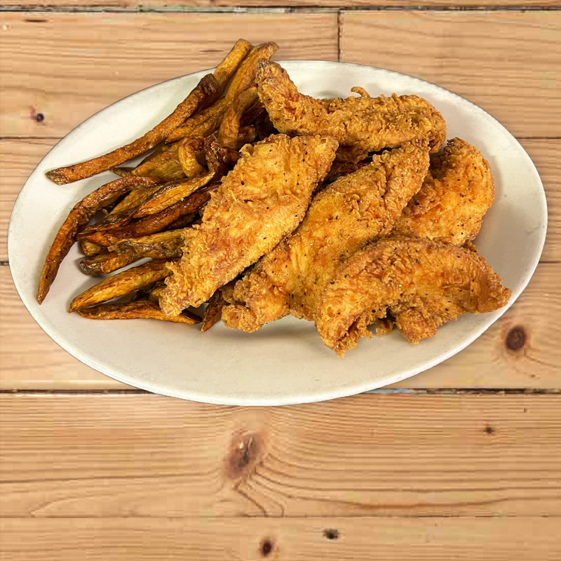 Catfish Hole signature dishes Fried Catfish, Hushpuppies, Coleslaw, Fried Okra